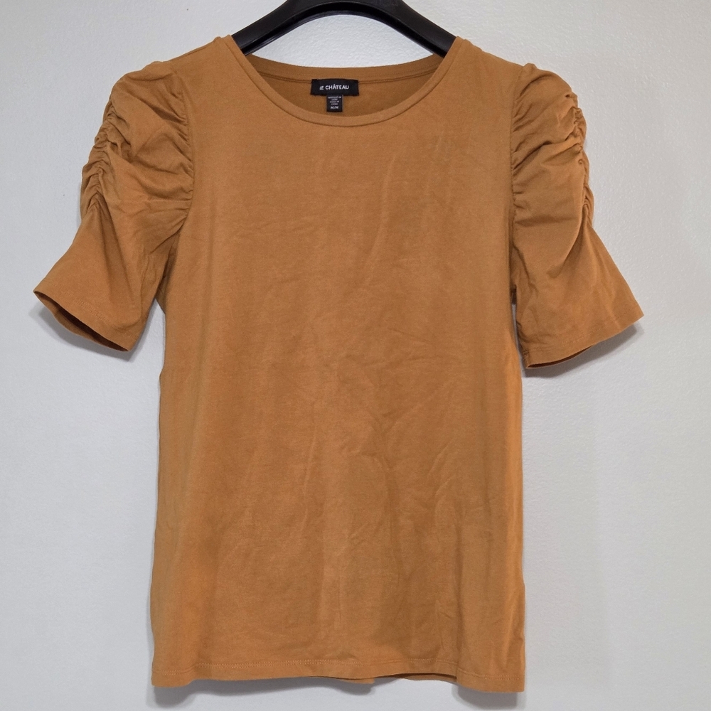Le Chateau Puffed/Ruched Sleeves Mustard Yellow Cotton Casual/ Business SZ MED